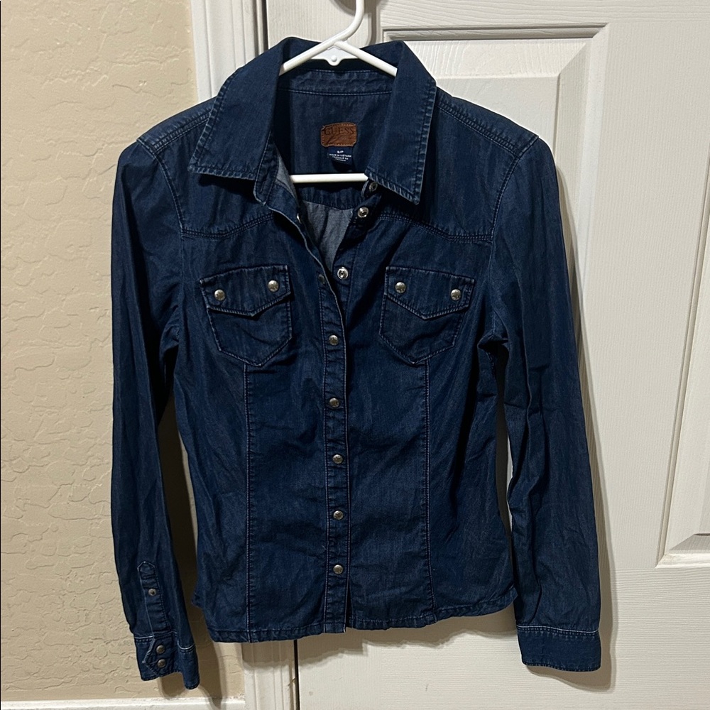 Guess Dark Blue Denim Button Down Shirt